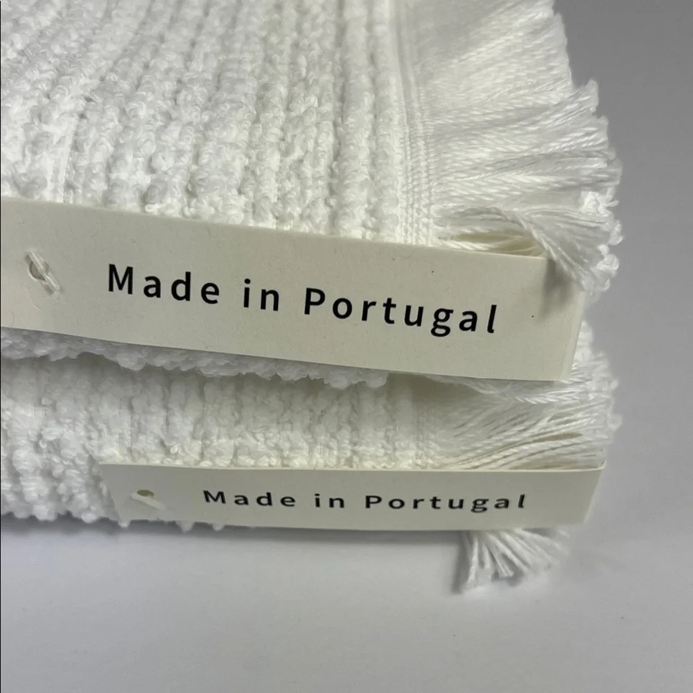 Bianca Bath Towels Luxurious White with Fringe Textured Portugal Set of 2 NEW